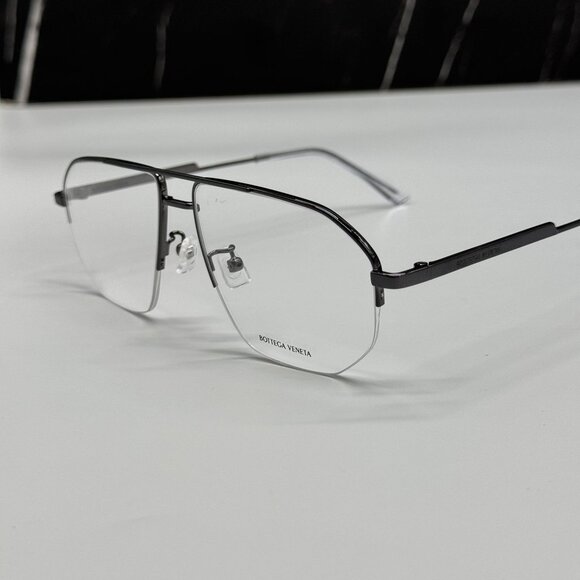 NEW BOTTEGA VENETA BV1109O 001 SILVER AVIATOR UNISEX EYEGLASSES - Picture 4 of 11